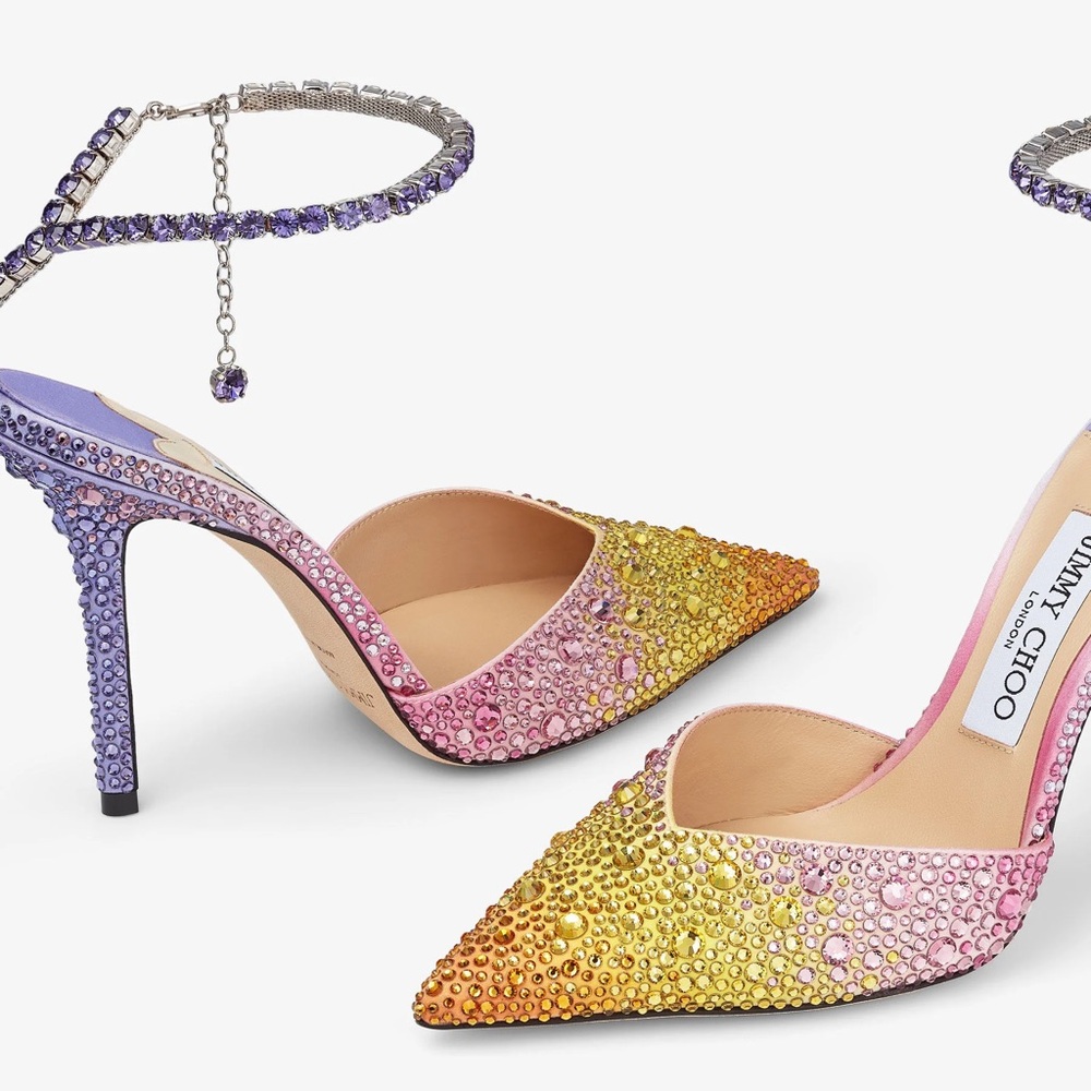 New JIMMY CHOO Saeda 100 embellished satin pumps $2,095 37 - Picture 3 of 17
